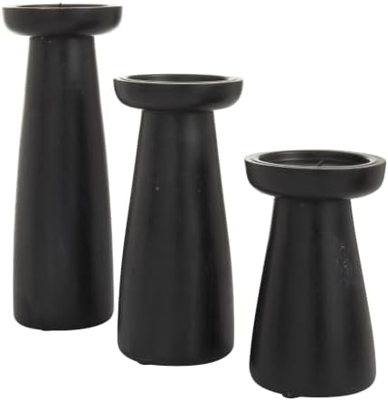 Deco 79 Mango Wood Decorative Candle Holder Pillar Candle Stand, Set of 3 Candlestick Holder 10", 6", 8" H, Black - Image 2