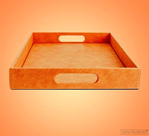 Home Redefined 17.5"x12" Rectangle Orange Faux Leather Decorative Tray - Image 4