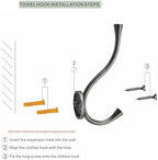 SAILING 3 Pack Coat Hooks - Antique Nickel Coat Hooks Decorative Wall Hooks for Bathroom Living Room Bedroom Hanger for Robe Dressing Room Fitting Room - Image 4