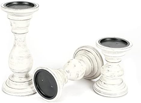 Antique White Wooden Candle Holder Set of 3 – 10, 8, 6 Inch - Image 7