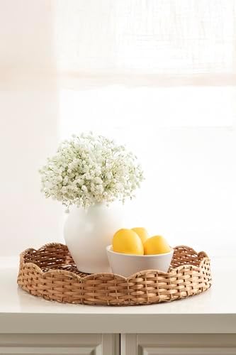 Kate and Laurel Wavley Modern Round Scalloped Woven Rattan Tray, 18 Inch Diameter, Natural Rattan, Decorative Wavy Boho Tray for Use as Versatile Ottoman Tray or Serving Platter - Image 4