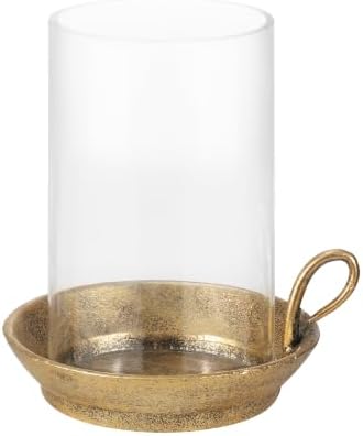 8" Wide Cast Iron Hurricane Candle Holder in Antique Gold with Handle, Candlestick Holder, Pillar Candle Holder, Farmhouse,Shabby for Mantels, Dining Tables, Bookshelves, Centerpieces, Entryways - Image 4