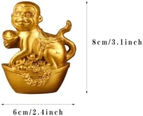 Brass Monkey Statues Chinese Feng Shui Zodiac Statue Small Lucky Figurine Animal Sculpture Ornament for Home Office Decor (Monkey) - Image 2