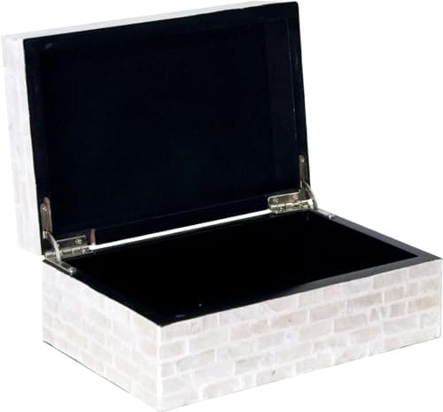 PEMAR Handmade Capiz Shell Decorative Box with Hinged Lid - 7.9x5.1x3.1 Pearlescent White Subway Tile Pattern Shell Storage Box, Luxury Gift Keepsake Organizer for Coffee Table Home Décor - Image 2