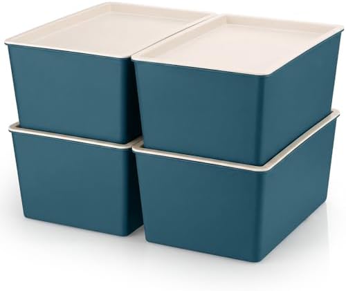 Menkxi 4 Pcs Storage Bins with Lids, Blue, Large by Menkxi