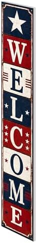 48x8" 4th of July Welcome Porch Sign, Patriotic Porch Decor for Independence Day, Standing Welcome Sign for Front Door, PVC, Design 1 - Image 3