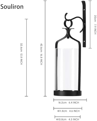 Hanging Hurricane Glass Wall Sconce Candle Holder Black Metal Wall Decorations Set of 2 HLJ15-291B2 - Image 2