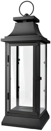 Serene Spaces Living Black Metal Hurricane Lantern with Clear Glass Panels – Hanging or Tabletop Decorative Lantern for Indoor & Outdoor – for Weddings, Parties, Home Decor, 20" Tall & 7.75" Square by SereneSpacesLiving