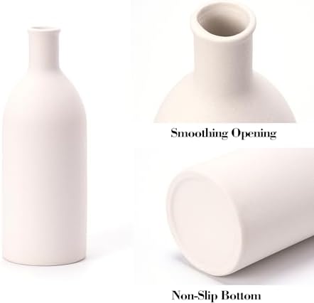 White Ceramic Flower Vase Set of 5, Modern Farmhouse Decorative Vases for Bookshelf, Dining Room Coffee Console Table Centerpieces - Image 4