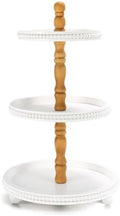 SYNCVIBE Wooden Farmhouse Round White 3 Tiered Decorative Tray Stand by SYNCVIBE