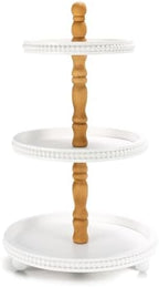 SYNCVIBE Wooden Farmhouse Round White 3 Tiered Decorative Tray Stand by SYNCVIBE