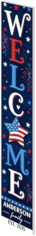 48x8" Custom 4th of July Welcome Porch Sign, Personalized Patriotic Porch Decor for Independence Day, Standing Welcome Sign for Front Door, PVC, Design 4 - Image 3
