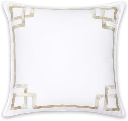 Hofdeco Premium Coastal Patio Indoor Outdoor Throw Pillow Cover Only, 20"x20" Water Repellent for Backyard, Couch, Neutral Tan Embroidered Frame Greek Key - Image 6