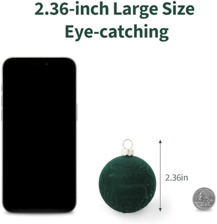 Garvee 25 Pcs Christmas Ball Ornaments, 2.36 in Green Velvet Flocked Xmas Holiday Ball Set, Shatterproof & Lightweight Plastic Christmas Decorations for Trees Parties - Image 2