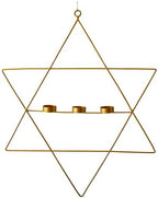 S/2 Star of David Magen Hanging Candle Holder Set Gold Metal Hanukkah Wall Decor with Tealight Holders Jewish Home Decor Party Holiday Decorations 24” & 17” - Image 3
