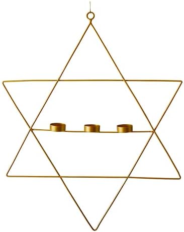 S/2 Star of David Magen Hanging Candle Holder Set Gold Metal Hanukkah Wall Decor with Tealight Holders Jewish Home Decor Party Holiday Decorations 24” & 17” - Image 3