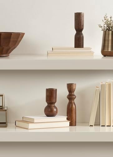 Kate and Laurel Pico Modern Three-Piece Mango Wood Taper Candle Holder Set, Set of 3, Walnut Brown, Transitional Wooden Candlestick Holders for Dining Table or Fireplace Mantel Display - Image 4