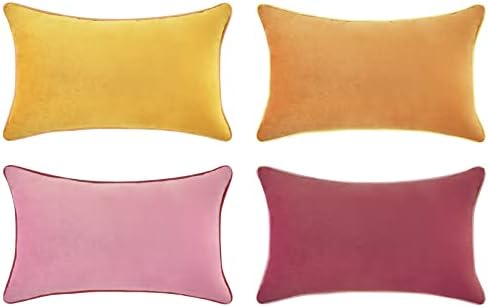 MONDAY MOOSE Decorative Throw Pillow Covers Cushion Cases, Set of 4 Soft Velvet Modern Double-Sided Designs, Mix and Match for Home Decor, Pillow Inserts Not Included (12x20 inch, Yellow/Pink) by MondayMoose