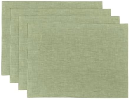Solino Home 100% Pure Linen Placemats Olive, Athena 14 x 19 in, Set of 4 by SolinoHome