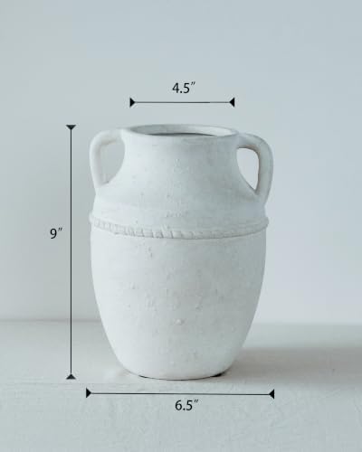 9" Vintage Ceramic Vase with Handles, Rustic Farmhouse Home Decor - Image 2