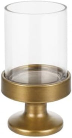 5" Wide Glass Hurricane Candle Holders and Glass Vase with Metal Base in Antique Brass, Handmade and Sturdy Glass, Pillars, Flower Arrangement, Centerpiece, Dining Table, Console Table, Mantel by Unknown