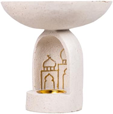 Mosque-Themed Decorative Resin Candlestick, White, Dome-Shaped, Gold-Trimmed - Image 5