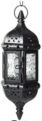 2PCS Moroccan Decorative Candle Lantern Metal Hanging Tealight Candlestick Holder Glass Indoor Outdoor LED Flameless Candle Holder 13.8 inches Chain (Black) - Image 5