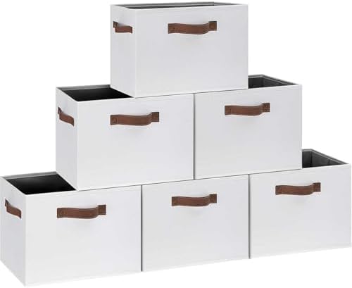 GhvyenntteS 6 Pack Large Fabric Storage Bins with Handles, 15x11x9.6 Inch Storage Baskets for Shelves, Foldable Closet Storage Bins for Shelves, Closet Organizers and Storage Boxes, White by GhvyenntteS