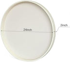 HofferRuffer Large Round Serving Tray 24'', Elegant Faux Leather Circle Ottoman Table Tray, Serve Tea Coffee Breakfast in Bedroom Living Room Kitchen (White, 24'') - Image 2