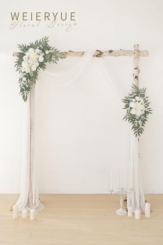 Artificial Wedding Arch Flowers Kit(Pack of 3),2Pcs Artificial Flower Arch Decor,1Pcs Sheer Drape for Wedding Ceremony Arbor for WeddingCeremony (White Rose Wedding) - Image 2