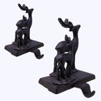Chalily 3-D Double Deer Christmas Stocking Holder Cast Iron Hooks for Christmas Socks Easily Rest on a Mantel, Fireplace, or Book Shelf Heavy Duty & Durable Holiday Season Decor (Set of 2) - Image 2