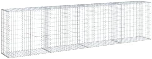 vidaXL Gabion Basket/Cage with Cover - Galvanized Iron - 157.5"x19.7"x39.4" for Outdoor Landscaping, Retaining Walls, Privacy Screens, and Garden Features - Easy Tool-Free Assembly by vidaXL