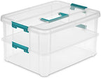 Sterilite 1427CLR Stack & Carry - 2 Layer Box, Clear Lid & Blue Handle, See-through layers by Sterilite