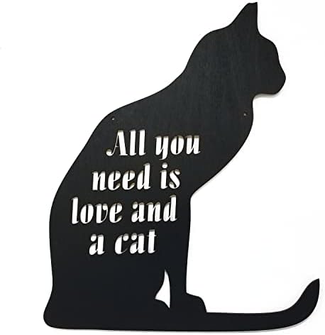 MEMORY MATS & WORD ART Wall Sign, Hand-Made Wooden Decoration Plaque for Home and Office- Real Wood - Made in The USA - 13.75 x 11.5 x 13 inches (All You Need Is Love And A Cat) by MemoryMatsWordArt