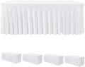 4 Pack White Spandex Table Covers 4ft Rectangle Ruffle Skirts for Party by HolidayIdeas