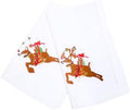 Embroidered Christmas Brown Reindeer and GIFS Cotton Napkins Set of 6,18"x18" Hemstitch Table Napkins Machine Washable for Daily & Christmas, Holidays, Events by Unknown