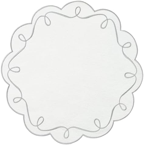 16.5 Inch Ribbon Twirl Embroidery Round Placemats Set of 4, Scalloped Round Table Mats for Party Kitchen Dining Decoration, Gray by OPEXSCAL