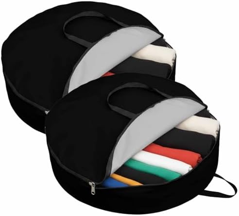 36 Inch Round Storage Bag 2 Pack,Solid Art Minimalist Pure Black Waterproof Wreath Storage Container with Handles&Zipper Plain Single Dark Color Closet Organizer Bags Garland Box - Image 2