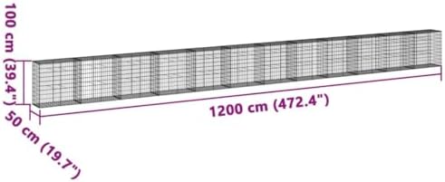 vidaXL Gabion Basket with Cover 472.4"x19.7"x39.4" Galvanized Iron - Image 3
