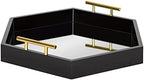Kate and Laurel Lipton Modern Hexagon Mirrored Tray; 18 x 18; Black and Gold; Midcentury Decorative Serving Tray for Storage and Display by KateandLaurel