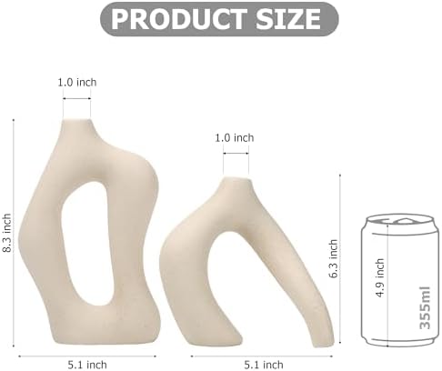 White Ceramic Decorative Vases Set of 2, Nordic Minimalist Modern Vases for Table, Wedding, Living Room, Bedroom, Office Home Decoration - Image 4