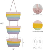 TeoKJ Over the Door Hanging Basket, 3-Tier Woven Cotton Wall-Mounted Storage Organizer Bag Decorative Hanging Nursery Baskets, Rainbow - Image 5