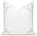 Hofdeco Premium Coastal Patio Indoor Outdoor Throw Pillow Cover Only, 20"x20" Water Repellent for Backyard, Couch, Neutral Tan Embroidered Frame Greek Key by HofdecoPremium