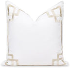 Hofdeco Premium Coastal Patio Indoor Outdoor Throw Pillow Cover Only, 20"x20" Water Repellent for Backyard, Couch, Neutral Tan Embroidered Frame Greek Key by HofdecoPremium
