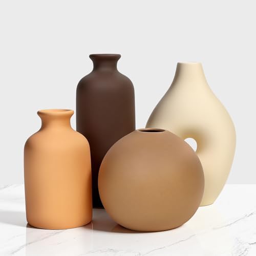 Ceramic Vase Set of 4 Modern Farmhouse Decor Vases for Home Table Centerpiece - Rustic Flower Vases for Living Room Kitchen Shelf Bedroom Office Bathroom Dining and Coffee Table Decor by Unknown