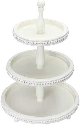 Creative Co-Op Round 3-Tier Decorative Wood Tray with Hobnail Edge, White - Image 4