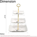 Sumerflos 3 Tier Porcelain Cupcake Stand, Tiered Serving Cake Stand, Square White Embossed Dessert Stand, Weddings Parties Pastry Serving Tray - Image 2
