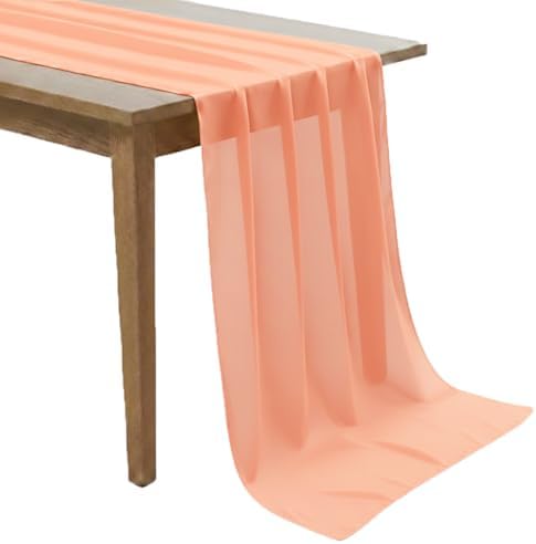 MDS Pack of 25 | Peach | 14ft Chiffon Table Runner 29x170 Inches Long Romantic Rustic Sheer Gauze Runner for Wedding Bridal Shower Birthday Banquets Engagement Spring Easter Boho Decorations by MDS
