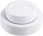 FLOWERCAT 60PCS White Plastic Plates - Heavy Duty White Disposable Plates for Outdoor/Fall Party/Wedding -serve for 30 guests Include 30PCS 10.25" & 30PCS 7.5" Plates for Thanksgiving by FLOWERCAT
