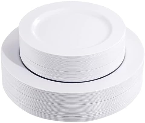 FLOWERCAT 60PCS White Plastic Plates - Heavy Duty White Disposable Plates for Outdoor/Fall Party/Wedding -serve for 30 guests Include 30PCS 10.25" & 30PCS 7.5" Plates for Thanksgiving by FLOWERCAT
